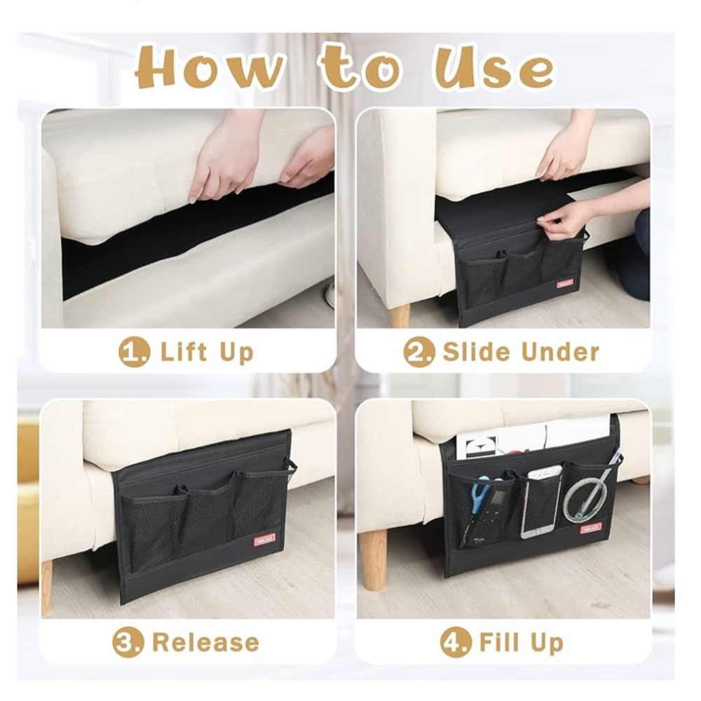 Bedside Caddy, Remote Holder for Bed, Storage Organizer - Picture 5 of 10